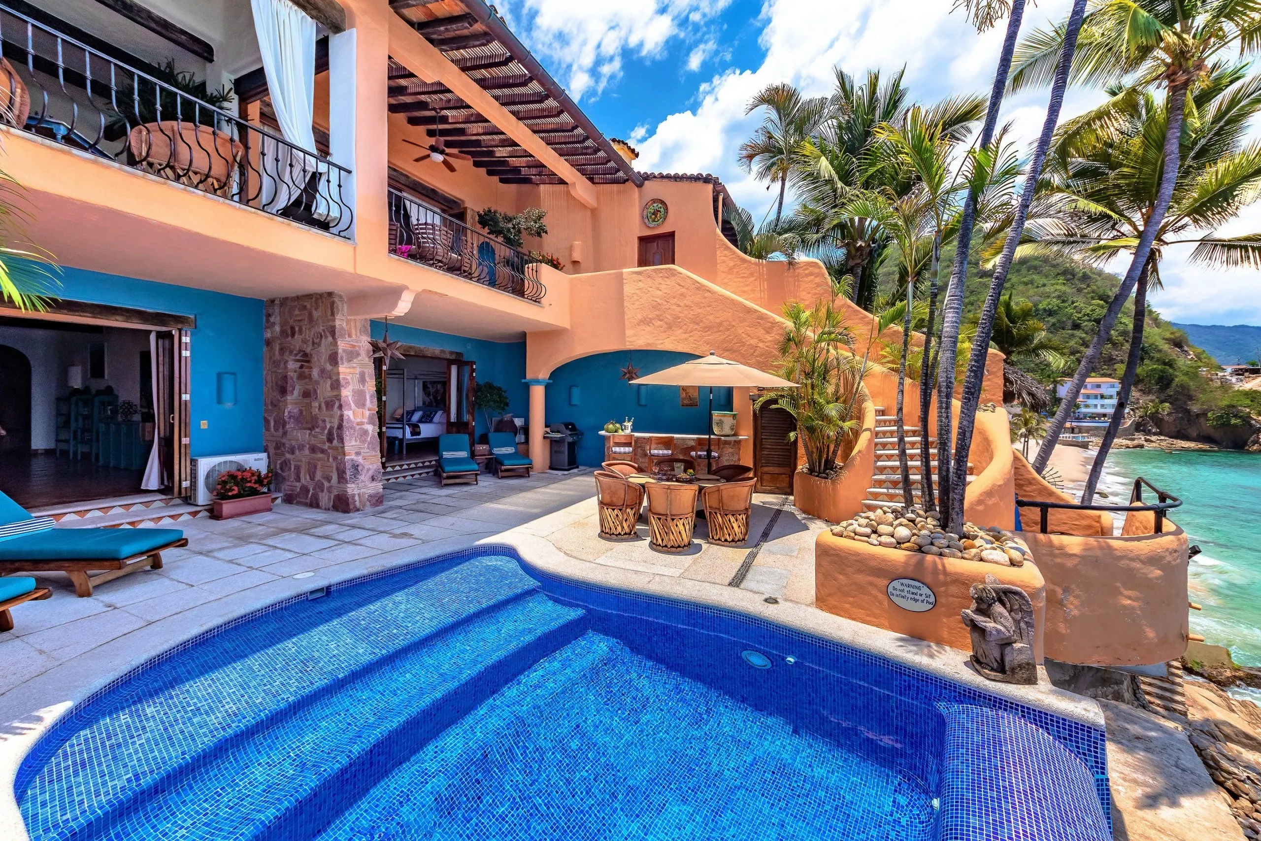 The pool terrace of Villa Azul Celeste, a rental villa on the south shore of Puerto Vallarta