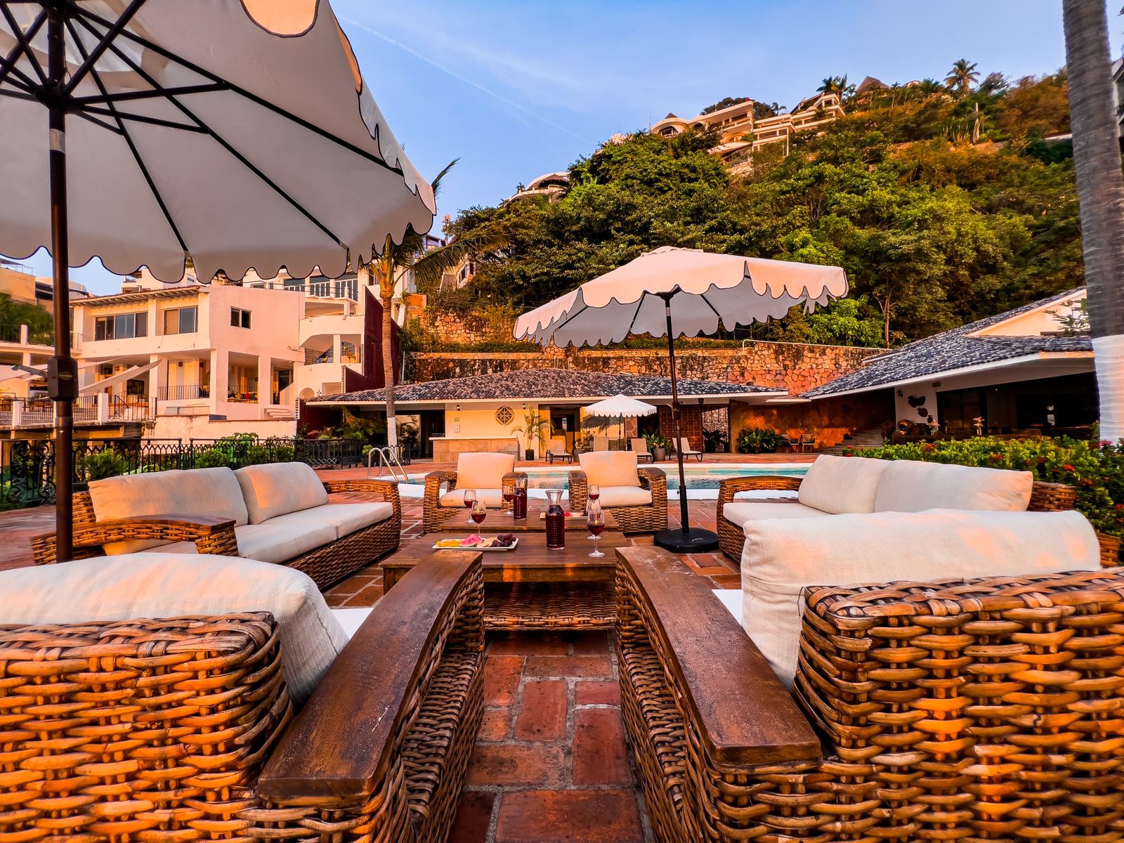 The terraces and pool of Villa Castillo, a rental villa in Conchas Chinas, Puerto Vallarta